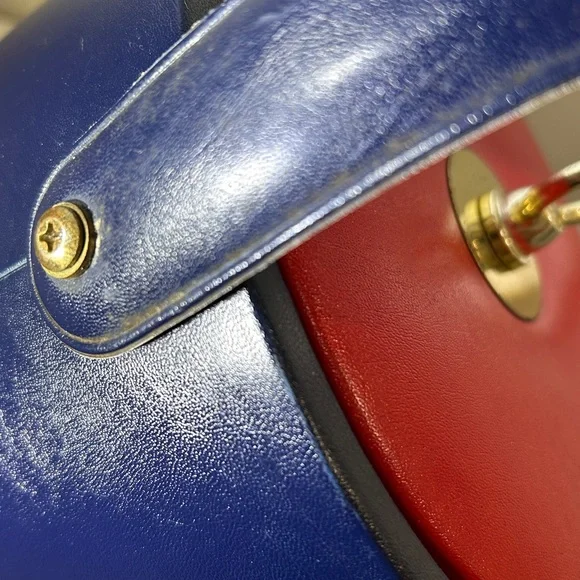 Vintage 70’s Georges Briard USA Navy / Red Leather Insulated Lidded Ice Bucket - Picture 5 of 14